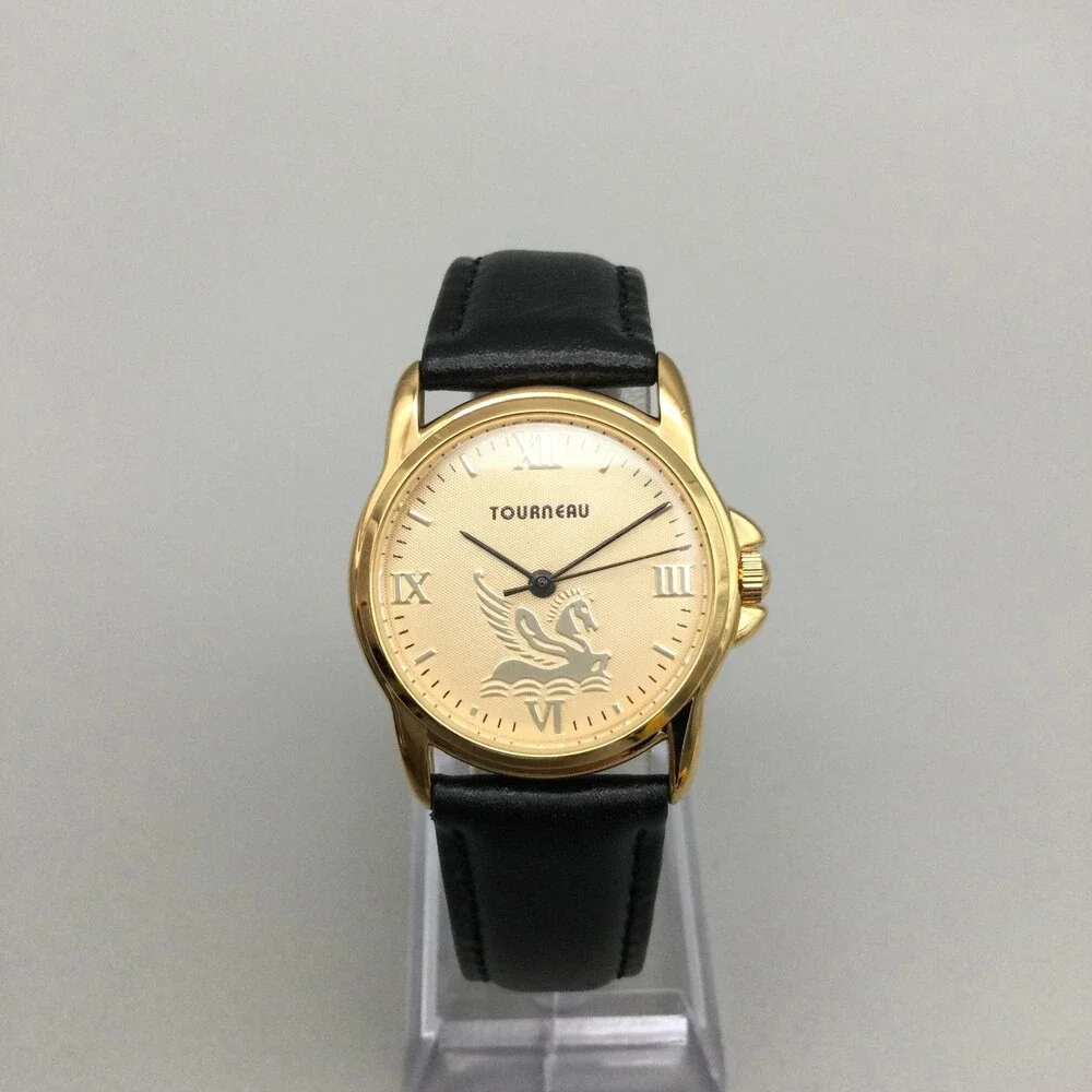 Tourneau Womens Pegasus Watch 32mm Gold Tone Leather Limited New Battery